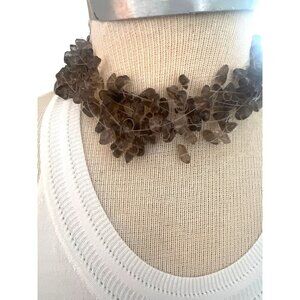 Vintage Smoky Quartz Necklace 12” Gold Plate